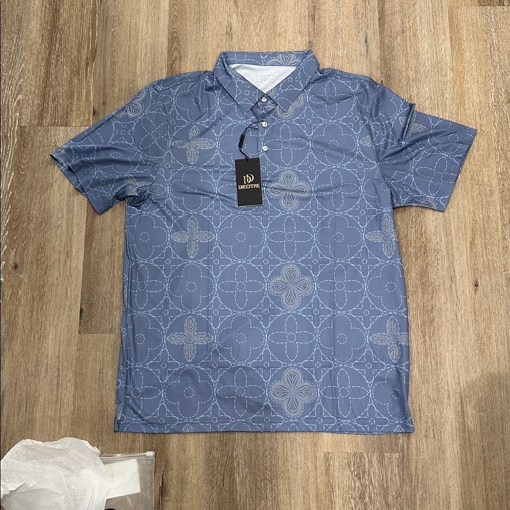 Blue Geometric Polo Shirt